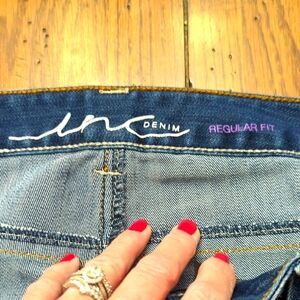 INC International Concepts Blue Capri's Jean with White Stitching And Bling